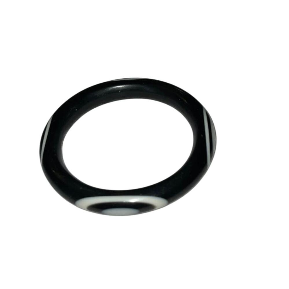 Iris Apfel & Bajalia Black Resin Bangle Bracelet White Inlay Mod Style Vintage
